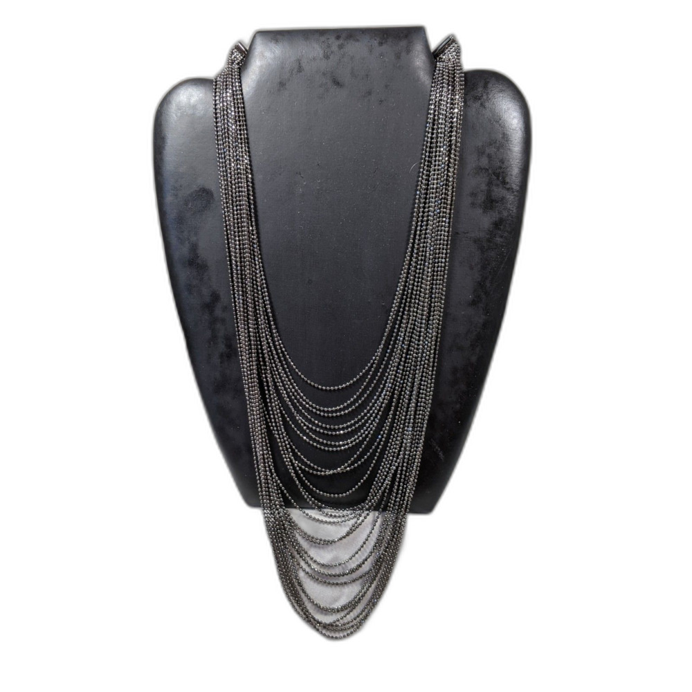 Madewell Bib Necklace Gunmetal Multi Strand Waterfall Ball Chain Statement Cyber